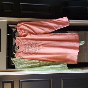 RICH LADY Melon Colored Embroidered Kurta Set with Lime Green Dupatta XXL(12/14)